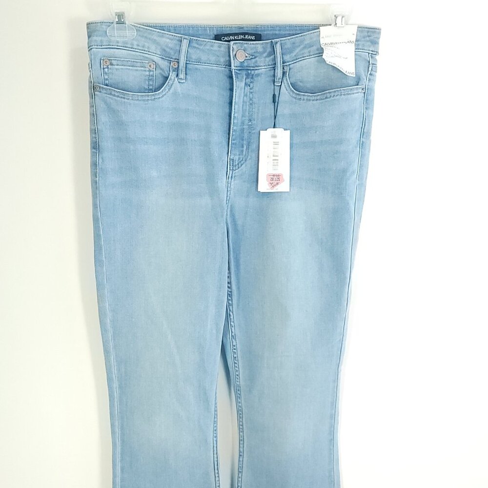 Calvin Klein Jeans Womens 30 Blue Denim High Rise Kick Boot Distressed Destroyed